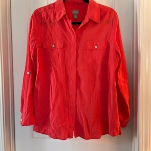 Chico's Orange Modal Button Down Shirttail Hem Shirt Long Sleeve Size Medium